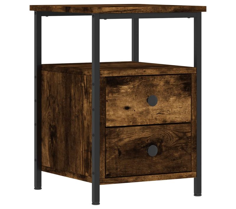 Table De Chevet Avec Tiroirs Et Étagère 34 X 35,5 X 50 Cm Bois D'ingénierie Marron Et Fer Dec03354