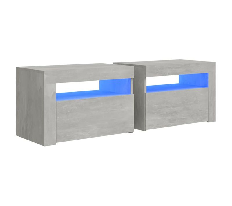 Lot De 2 Tables De Chevet Avec Lumière LED Compartiment Avec Porte 60 X 35 X 40 Cm Bois D'ingénierie