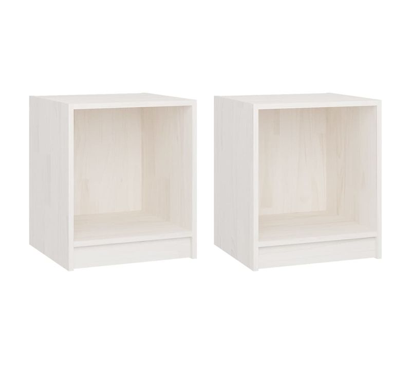 Lot De 2 Tables De Chevet Avec Compartiment Ouvert 35,5 X 33,5 X 41,5 Cm Bois De Pin Blanc Dec0348