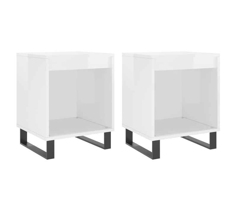 Lot De 2 Tables De Chevet Avec Compartiment Ouvert 40 X 35 X 50 Cm Bois D'ingénierie Blanc Et Métal