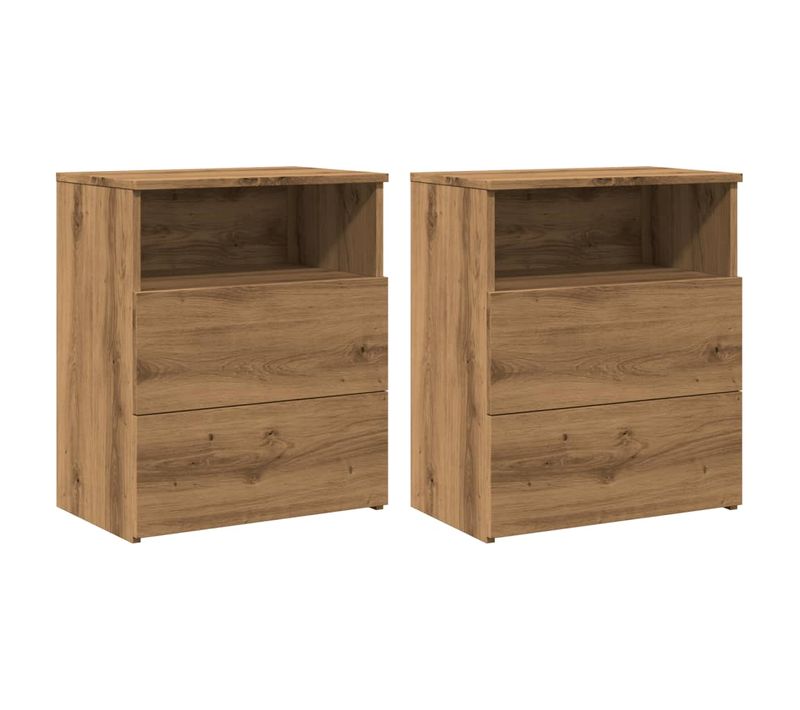 Lot De 2 Tables De Chevet Avec Deux Tiroirs Et Compartiment Ouvert 50 X 32 X 60 Cm Bois D'ingénierie