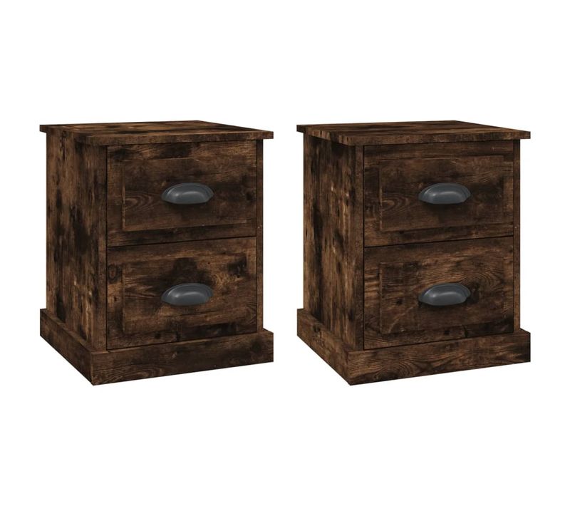 Lot De 2 Tables De Chevet Avec Deux Tiroirs 39 X 39 X 47,5 Cm Bois Ingénierie Marron Dec035070