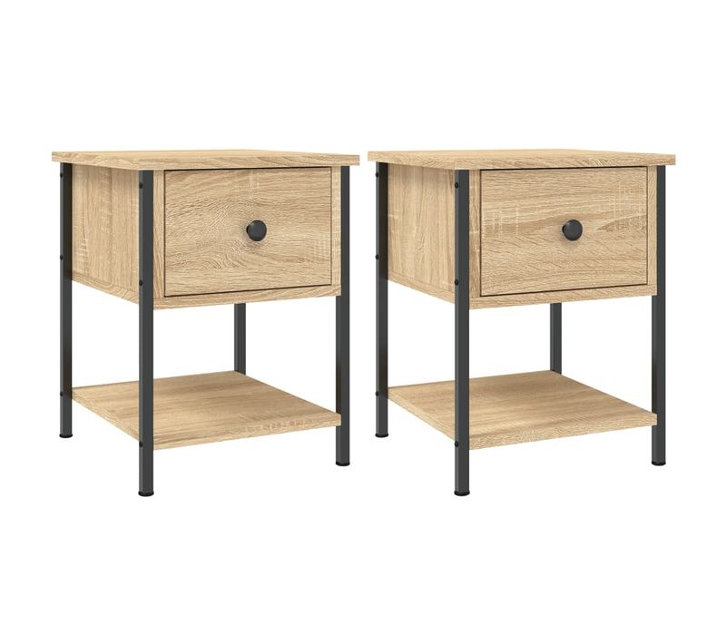 Lot De 2 Tables De Chevet Avec Tiroir Et Étagère 34 X 35,5 X 45 Cm Bois D'ingénierie Couleur Chêne