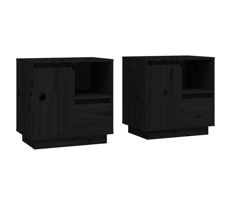 Lot De 2 Tables De Chevet Avec Tiroir Et Compartiment De Rangement 50 X 34 X 50 Cm Bois De Pin Noir