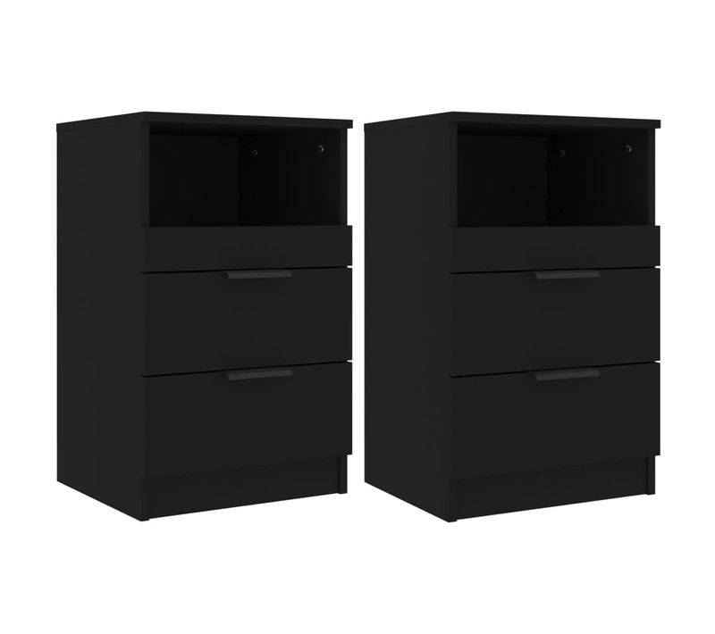 Lot De 2 Tables De Chevet Avec Tiroirs Et Compartiment 40 X 36 X 65 Cm En Bois D'ingénierie Noir