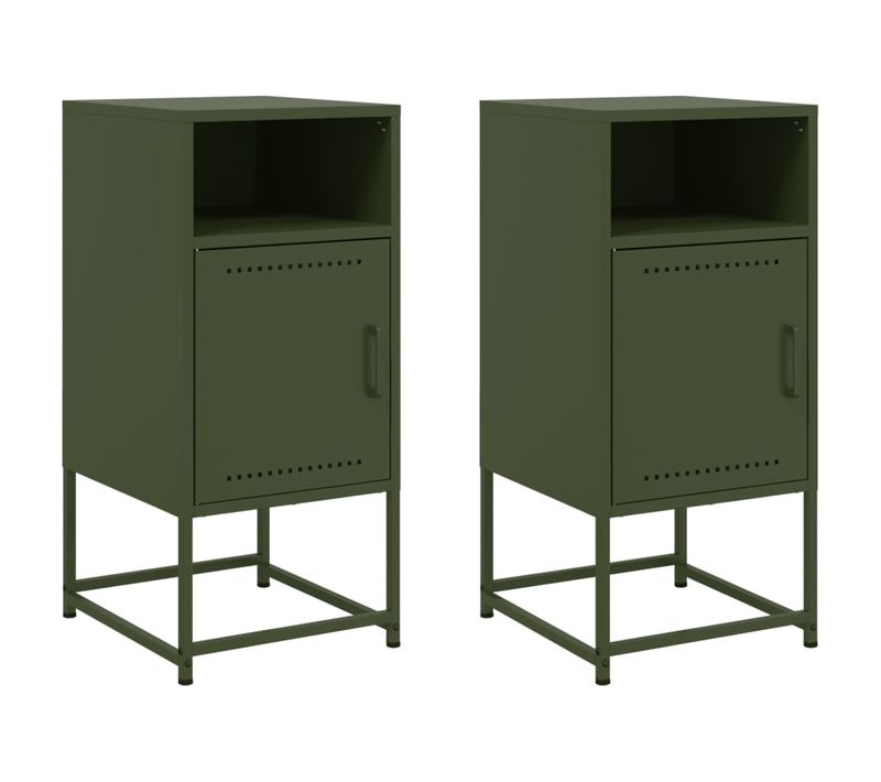 Lot De 2 Tables De Chevet Avec Compartiment Avec Porte 36 X 39 X 78 Cm Acier Vert Dec035775