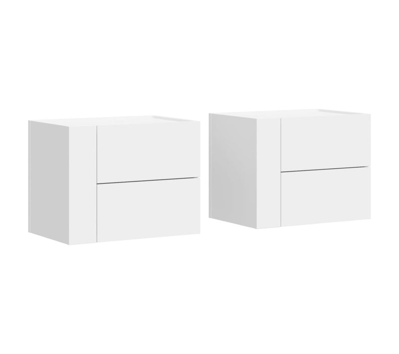 Lot De 2 Tables De Chevet Murales Avec Tiroirs 45 X 30 X 35 Cm Bois D'ingénierie Blanc Dec036023