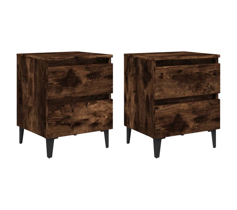 Lot De 2 Tables De Chevet Avec Tiroirs 40 X 35 X 50 Cm Bois D'ingénierie Marron Et Métal Dec036191