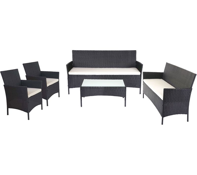 3-2-1-1 Salon De Jardin En Polyrotin Salon Halden Canapé Anthracite Coussin Crème 04_0005725