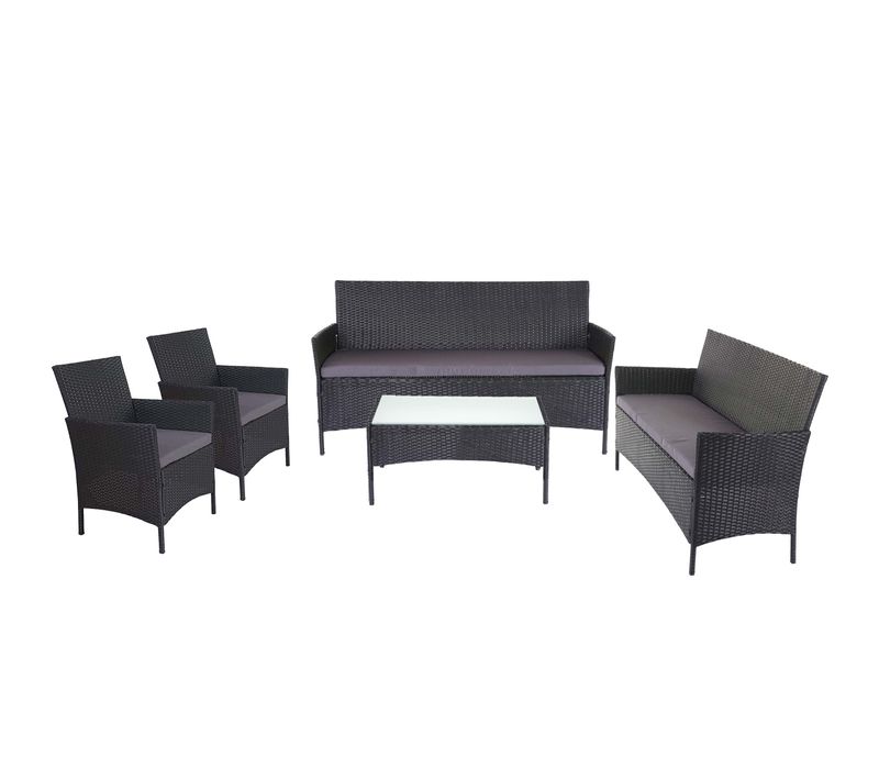 Salon De Jardin En Polyrotin Avec Fauteuils Bancs Et Table Anthracite Coussin Anthracite 04_000572