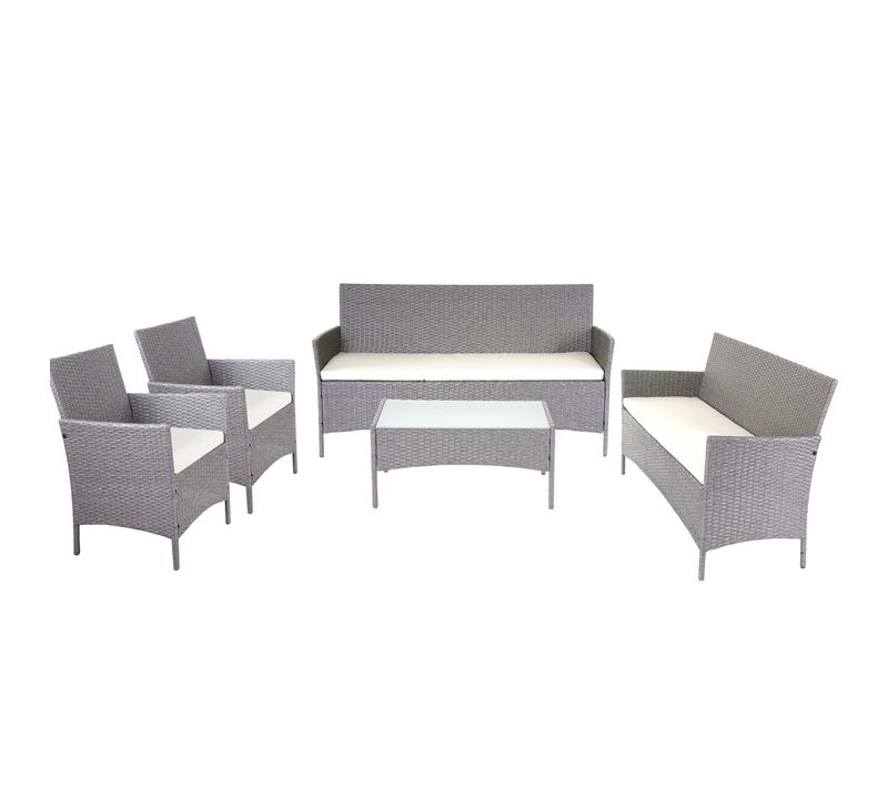 3-2-1-1 Salon De Jardin En Polyrotin Salon Halden Canapé Gris Coussin Crème 04_0005728