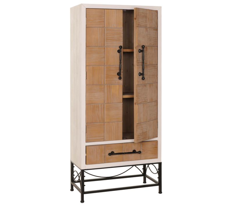 Armoire Haute Bibliothèque Meuble De Salon Avec Portes Et Tiroir En Bois Massif Et Mdf