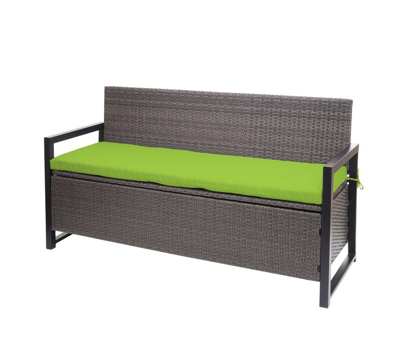 Banc Banquette Avec Compartiment De Rangement 3 Places En Polyrotin Gris Chiné Coussin Vert 04_000