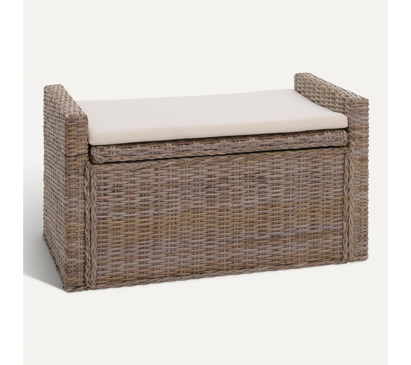 Coffre De Rangement Avec Coussin Banc Coffre 88 Cm En Kubu Rattan Gris Brun 04_0006459