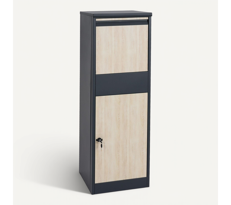 Boîte à Colis Sur Pied Avec Serrure 140x46x45 Acier Aspect Bois Anthracite Bois Clair 04_0005911