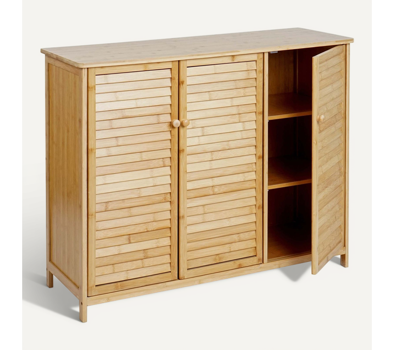 Buffet Armoire Commode 3 Portes Fermeture Magnétique En Bambou 81x97x34 Cm 04_0005984