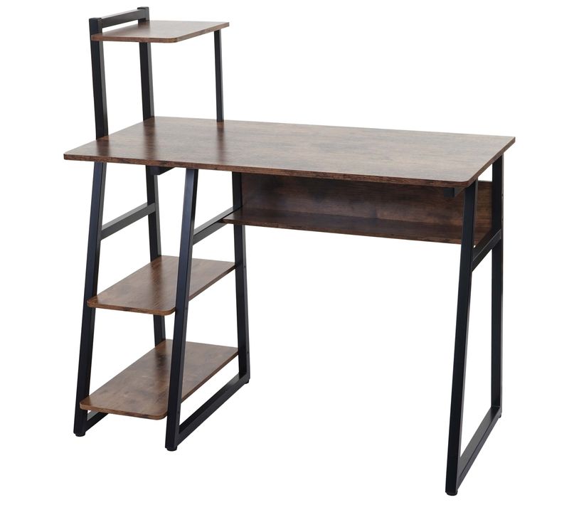 Bureau Avec Étagères Table Pour Ordinateur 100x50 Cm Métal Et Mdf Marron 04_0006012