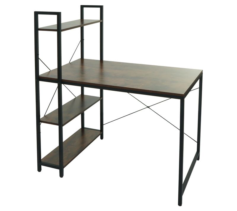 Bureau Avec Étagère Table Pour Ordinateur 100 X 60 Cm Métal Mdf Marron 04_0006016