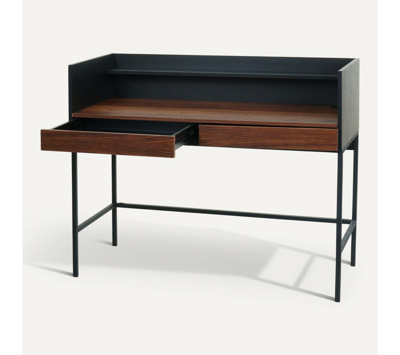 Bureau Table D'ordinateur Avec 2 Tiroirs Et Espace De Rangement 120x50 Cm Mdf Aspect Noyer
