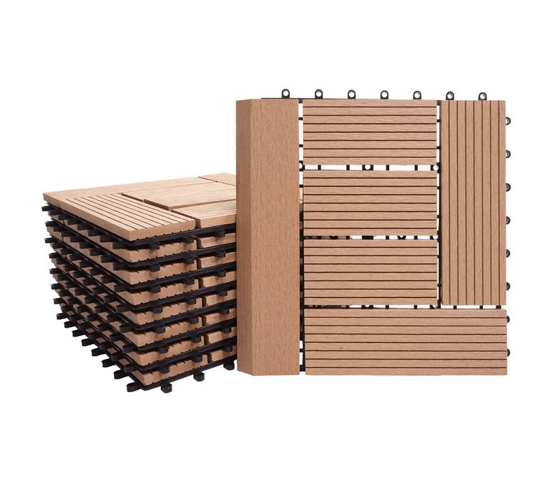 11x Dalles Carrelage Wpc + Finition Aspect Bois Balcon/terrasse 30x30cm = 1 M² Teck 04_0006197