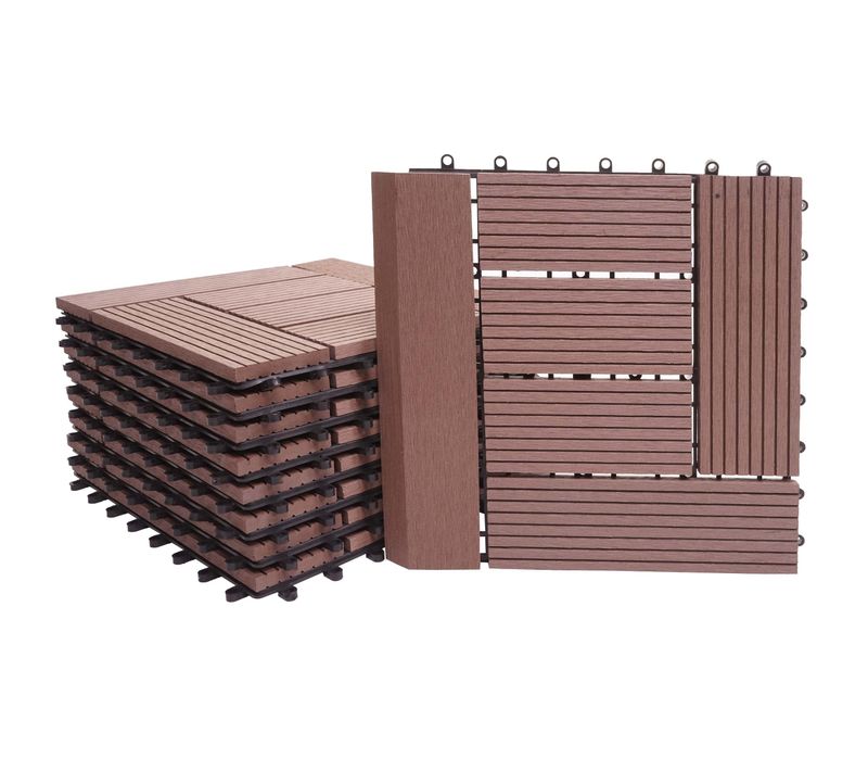 11x Dalles Carrelage Wpc + Finition Aspect Bois Balcon/terrasse 30x30cm = 1 M² Couleur Café 04_000