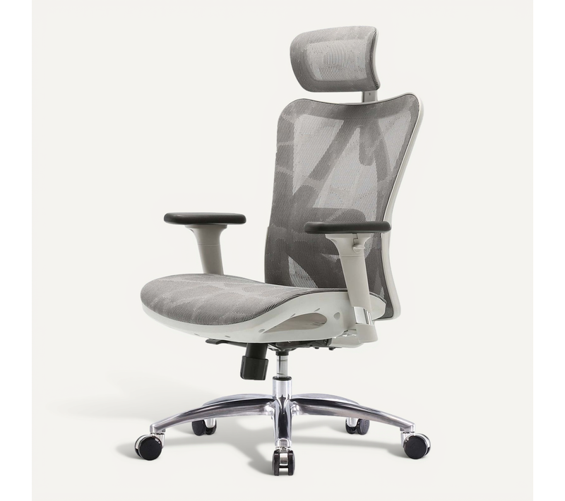 Fauteuil De Bureau Ergonomique Avec Accoudoirs Hauteur Réglable En Maille Gris Cadre Blanc 04_0006