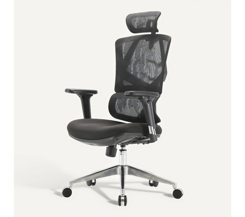 Fauteuil De Bureau Support Lombaire Ergonomique Dossier Haut Accoudoirs En Maille Noir 04_0006220