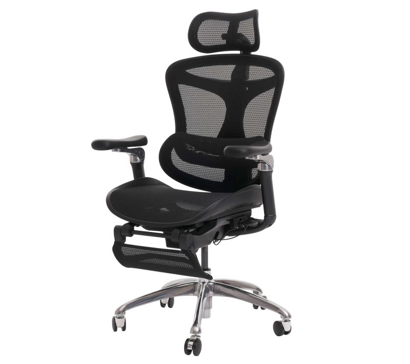 Fauteuil De Bureau Pivotant Support Lombaire Ergonomique Avec Repose-pieds Rabattable Et Accoudoir