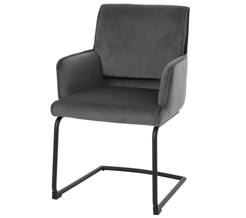 Chaise De Salle à Manger X1 Design Moderne En Tissu Gris Foncé Cadre En Fer 04_0006301