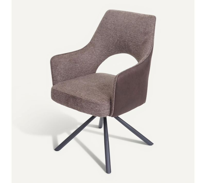 Chaise De Salle à Manger Fauteuil Rotatif En Tissu/textile Marron Foncé Cadre Trépied En Métal 04_