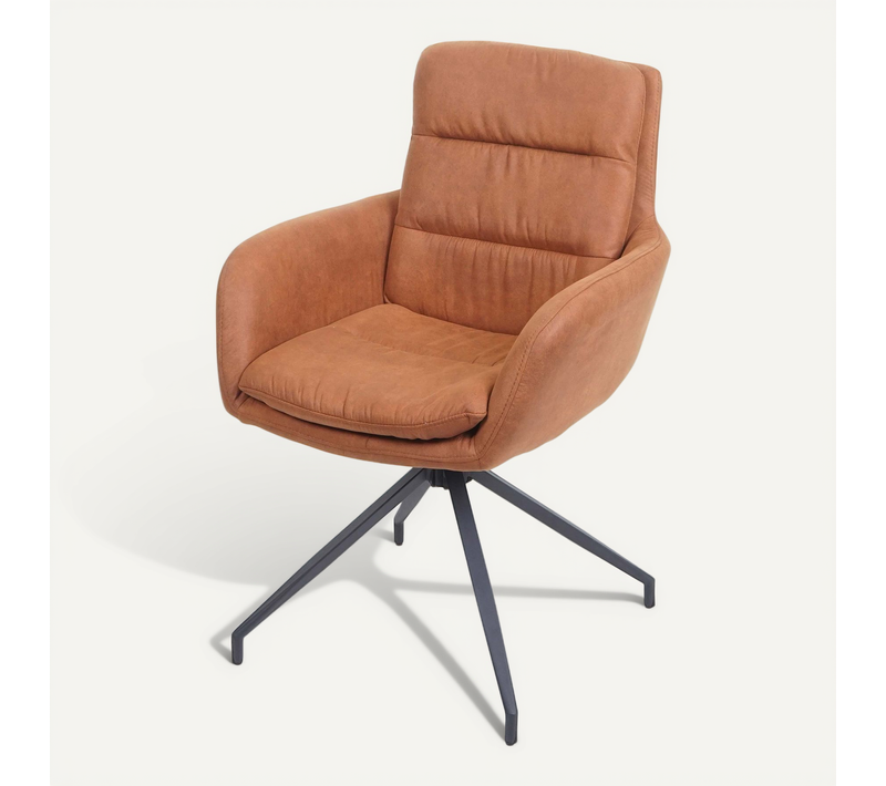 Chaise De Salle à Manger X1 Pivotante Aspect Daim Marron Avec Coutures Décoratives 04_0006337