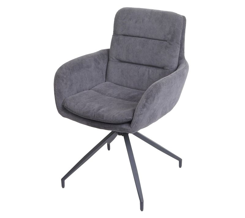 Chaise De Salle à Manger X1 Avec Accoudoirs Pivotante En Tissu Gris Coutures Décoratives 04_000633