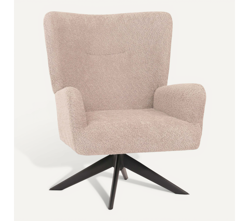 Chaise Lounge Fauteuil Cocktail Rembourrée Relaxation Pivotante Tissu Chenille Taupe Et Métal 04_0