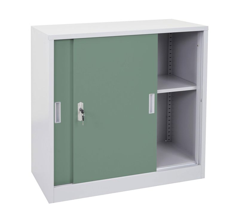 Armoire De Bureau En Acier Avec Portes Coulissantes Verrouillables 90x90x45 Cm Vert 04_0006410