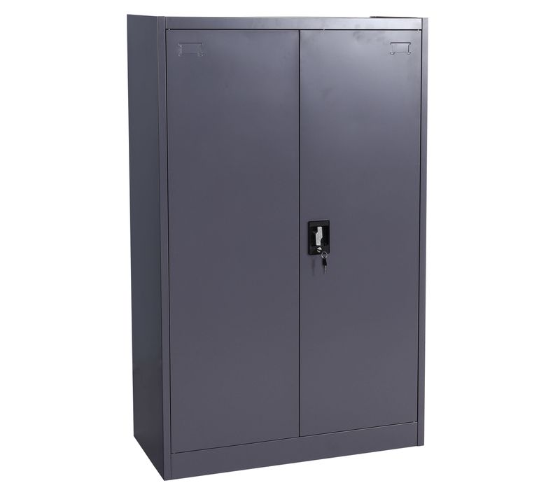 Armoire De Bureau En Acier 2 Portes Verrouillables En Métal 140x90x40 Cm Gris Foncé 04_0006412