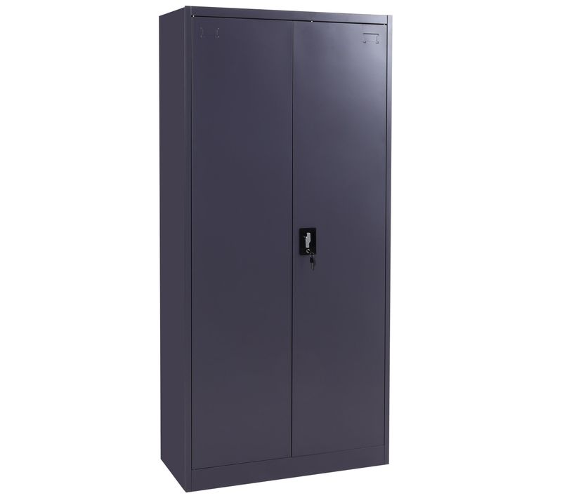 Armoire De Bureau En Acier 2 Portes Verrouillables En Métal 185x90x40 Cm Gris Foncé 04_0006413