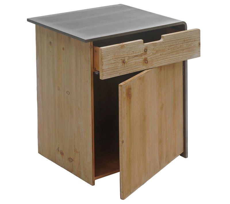 Commode Table De Chevet Table D'appoint Industrielle En Bois 60x50x40 Cm Naturel Avec Aspect Métal