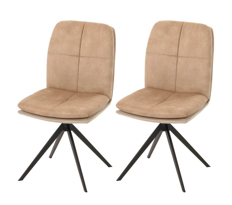 Ensemble De 2 Chaises De Salle à Manger Rotative Pieds Métallique Assise En Tissu Beige Coutures D