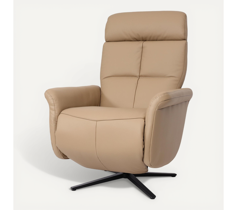 Fauteuil De Relaxation TV Fonction Inclinable Rotatif Avec Repose-pieds Et Dossier En Cuir Taupe 0