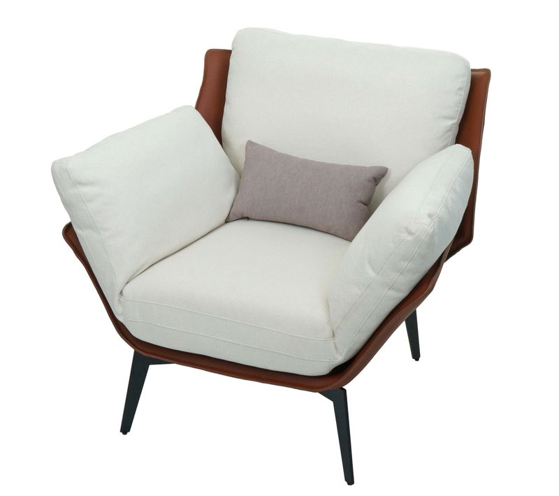 Fauteuil Lounge Chaise De Cocktail Rembourrée Relaxation En Pvc Marron Foncé Et Tissu Crème Métal