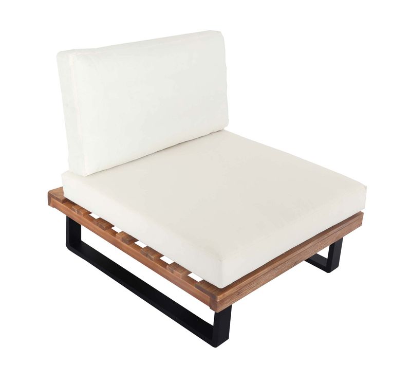 Fauteuil Lounge De Jardin En Bois D'acacia Marron Clair Et Aluminium Coussin Blanc Crème 04_000684