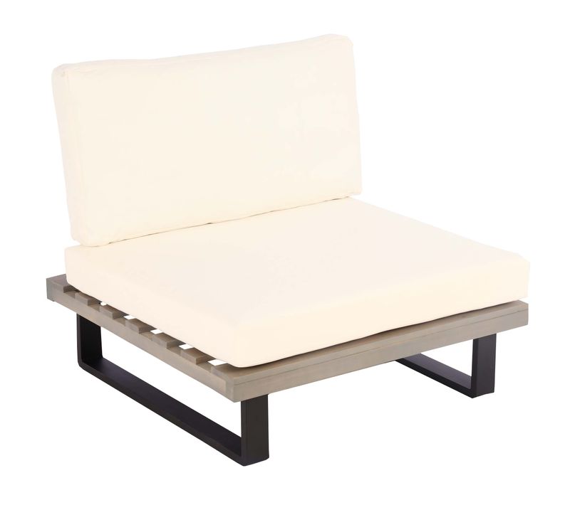 Fauteuil Lounge De Jardin En Bois D'acacia Gris Et Aluminium Coussin Blanc Crème 04_0006846