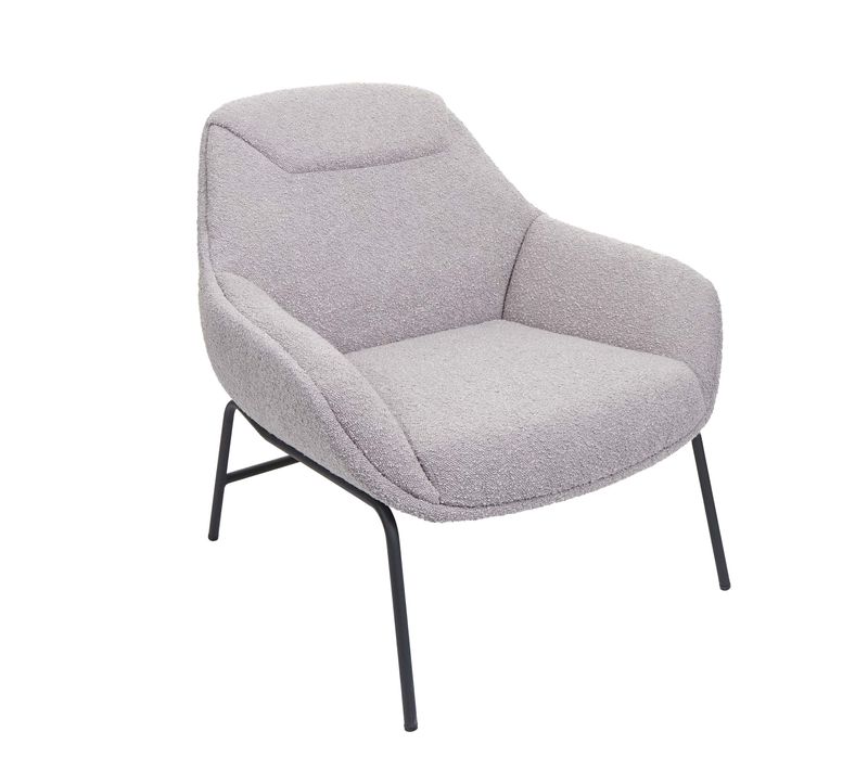 Fauteuil Lounge Relaxation Siège Extra Large En Tissu Bouclé Gris Clair Et Métal 04_0006854