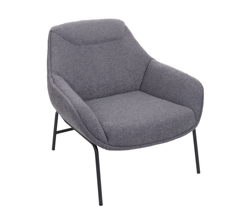 Fauteuil Lounge Relaxation Siège Extra Large En Tissu Bouclé Gris Foncé Et Métal 04_0006855