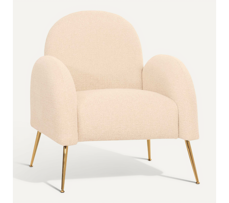 Fauteuil Lounge Cocktail Rétro Tissu Chenille Crème Rembourrage Extra épais De 22 Cm 04_0006858