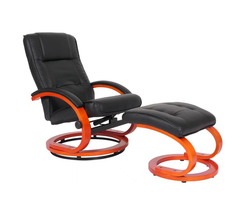 Fauteuil TV Fauteuil Relaxation Pivotant Avec Repose-pieds En Pvc Noir Cadre En Bois 04_0006898