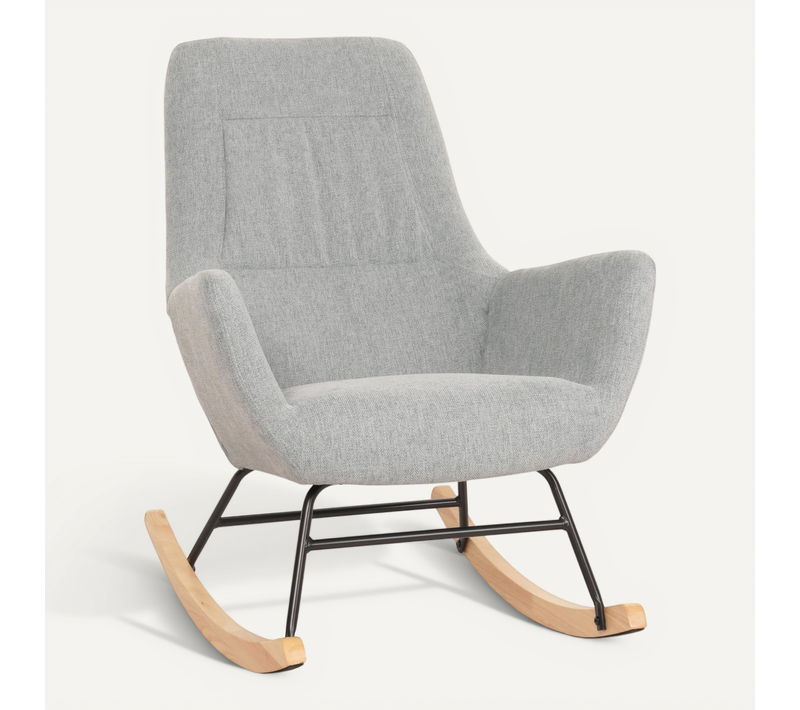 Fauteuil à Bascule Chaise De Relaxation Avec Accoudoirs En Bois Métal Et Tissu Gris-vert 04_000690