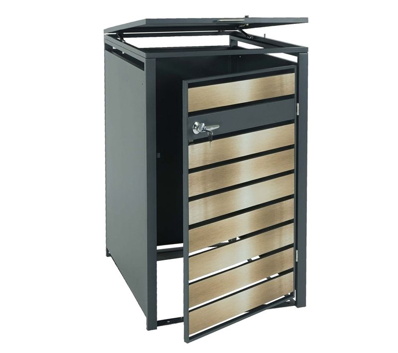 Abri Poubelle Un Compartiment Pour Une Ou Deux Poubelles En Métal Anthracite Or 04_0006991