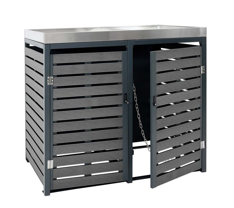 Abris Poubelles Verrouillable Avec Bac à Plantes 124 X 146 X 102 Cm Wpc Métal Anthracite 04_000701
