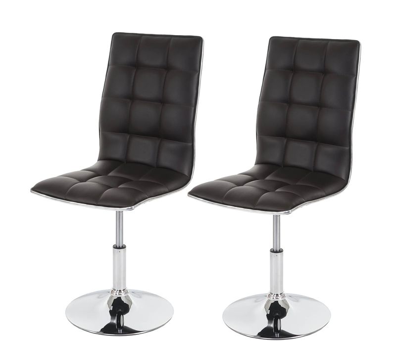 Lot De 2 Chaises De Salle à Manger Réglable En Hauteur Et Rotative En Pvc Marron Base En Métal 04_